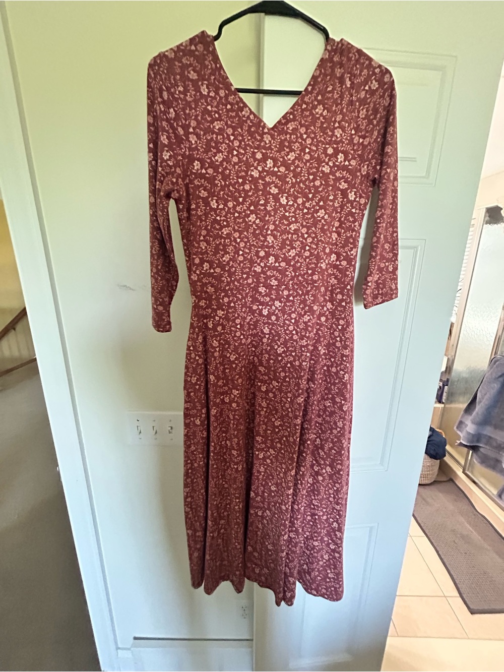 Pact Women's Floral V-Neck Dress 3/4 Sleeve - Picture 3 of 3